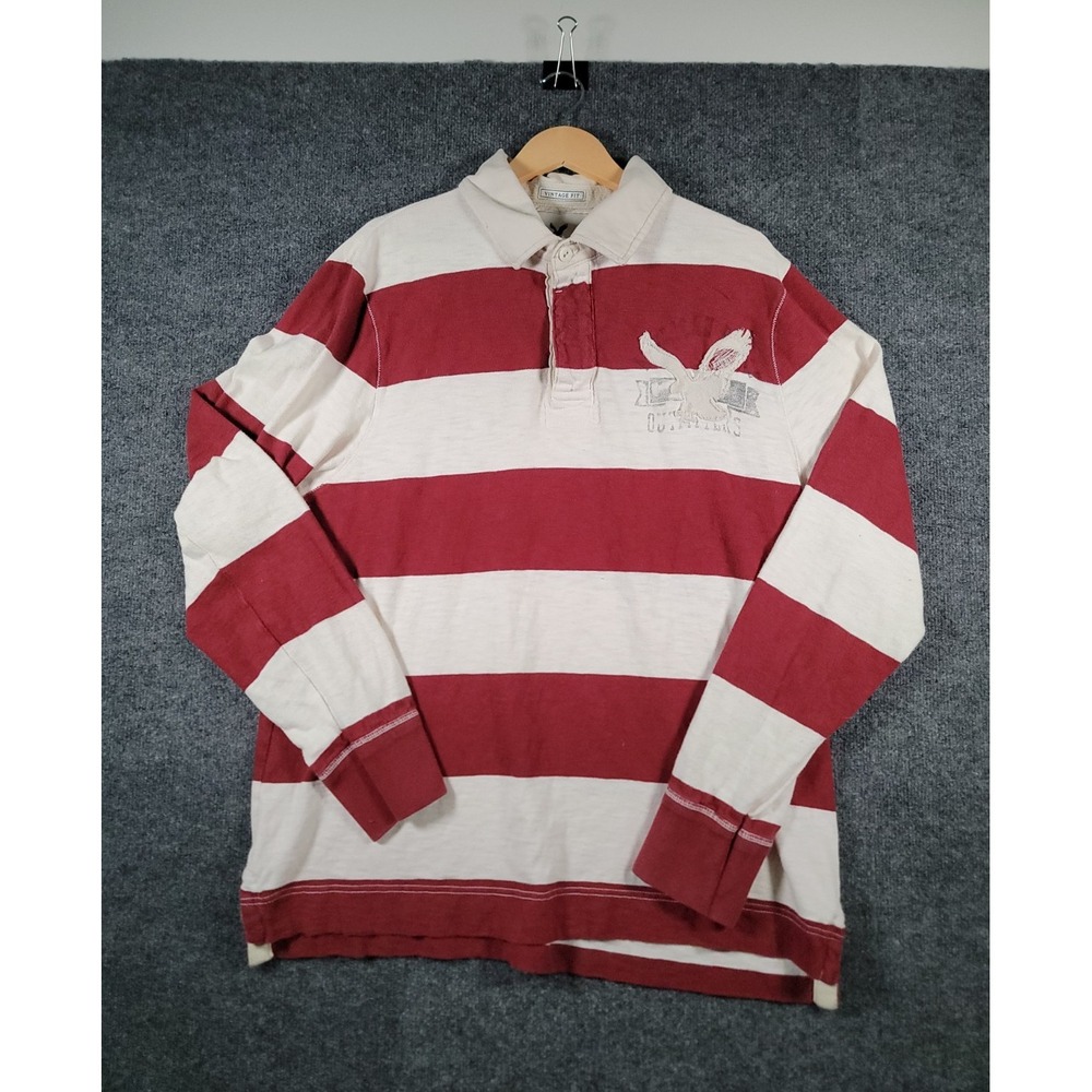 Vintage Y2K American Eagle Outfitters Mens XXL Long Sleeve Rugby Polo Red Preppy
